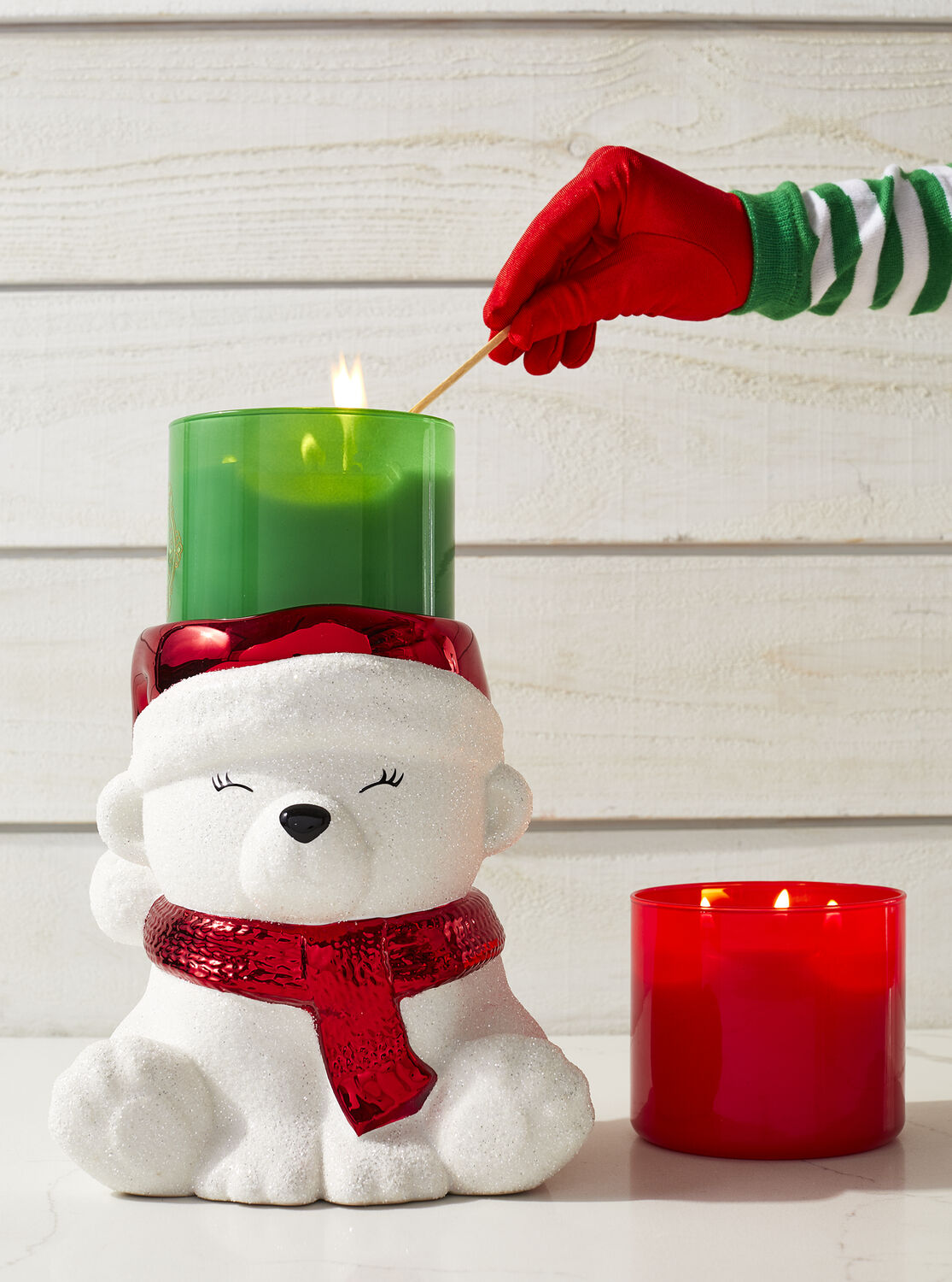 Teddy T. 　Bath & Body Works Candle 3-Wick Candle Holder Santa Bear Pedestal | Bath & Body Works