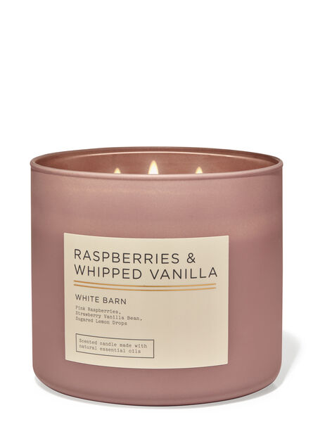 Raspberries &amp; Whipped Vanilla home fragrance featured white barn collection Bath & Body Works