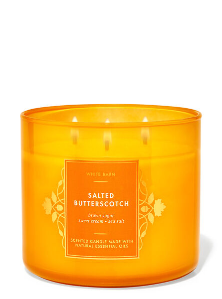 Salted Butterscotch home fragrance featured white barn collection Bath & Body Works