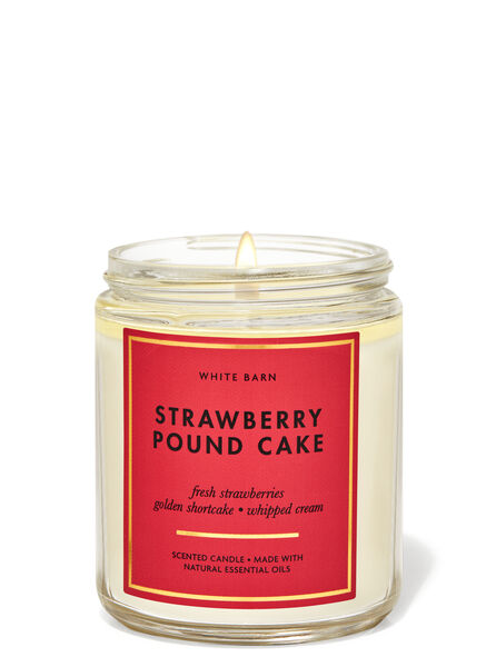 Strawberry Pound Cake home fragrance featured white barn collection Bath & Body Works