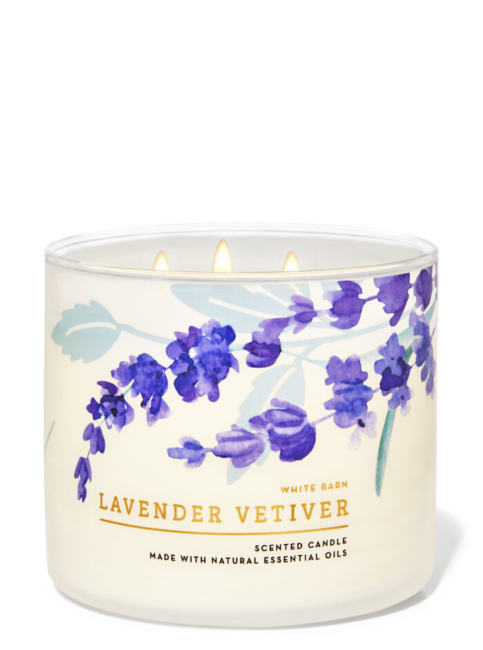 Lavender Vetiver home fragrance featured white barn collection Bath & Body Works