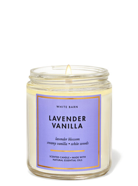 Lavender Vanilla home fragrance featured white barn collection Bath & Body Works