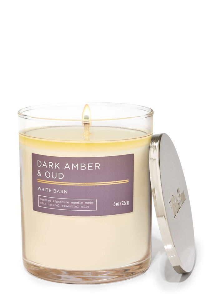 Dark Amber & Oud fragranza Candela Signature a 1 stoppino