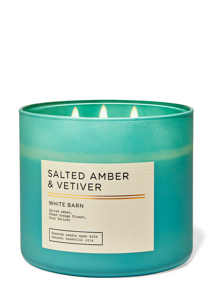 Salted Amber &amp; Vetiver home fragrance featured white barn collection Bath & Body Works