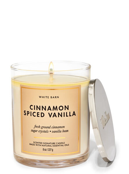 Cinnamon Spiced Vanilla home fragrance featured white barn collection Bath & Body Works
